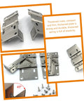 Four hidden spring cabinet hinges for drop-leaf doors; metal construction with mounting screws.