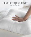 Hand pressing on 20x20 Inch Outdoor Pillow Inserts Set of 2 Waterproof Cushions for Patio Garden and Balcony, Hypoallergenic Stuffer Sham Foam Core, All Weather, Indoor Outdoor Decor.