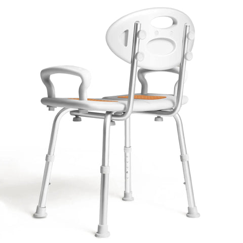 Heavy Duty Shower Chair With Arms And Back For Inside Shower Stall, Extra Wide 28 Inch U Shaped Seat, Aluminum Frame