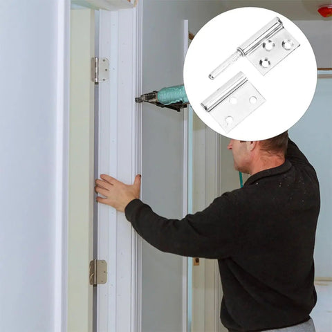 Installation of stainless steel lift off door hinges set of 10 for doors and wardrobes featuring detachable flag shaped hinges.