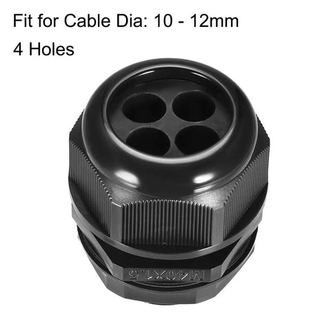M40 4 Hole Cable Gland Waterproof IP68 Nylon Joint With Adjustable Locknut For 10 To 12mm Wire Diameter, front view