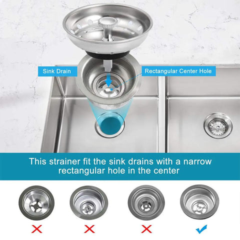 Six Pack Stainless Steel Kitchen Sink Drain Strainer Set With Anti Clogging Basket Stopper, Easy Clean Replacement shown in sink