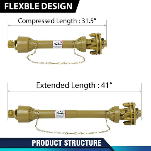 Heavy Duty PTO Drive Shaft With 6 Spline Ends And 1 3 8 Inch Fit, Series 4 Tractor Driveline Built For Rough Farm Work, Tough As Nails Slip Clutch, 20CrMnTi Steel U Joint And Heavy Q345 Tube For Agricultural Machinery. 31.5 to 41 in