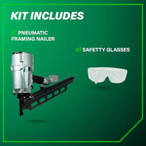 Image of Pro Preferred Framing Nailer For Fast Reliable Pneumatic Power For Flooring Roof Decking And More 21 Degree Two To Three And A Quarter Inch Plastic Collated Nails Includes Safety Glasses