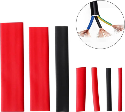 127Pcs Heat Shrink Tubing Assortment In Black 2 To 1 Shrink Ratio 7 Sizes Waterproof Electrical Insulation Tube Kit showing red and black tubes