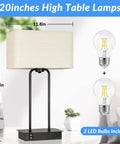 20 Inch High 3 Way Dimmable Touch Lamp Set Of 2 With USB Ports And AC Outlet Modern Reading Desk And Bedside Nightstand Lamps For Living Room Bedroom Office Hotel Bulbs Included with beige shade and bulbs shown