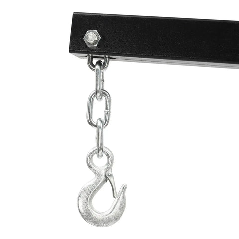 Heavy Duty 2 Ton Folding Engine Hoist With Built Tough Carbon Steel Construction And Six Roll Like Butter Caster Wheels For No Sweat Garage Lifting That Handles Heavy Motors Like A Champ hook and chain detail.