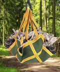 Heavy Duty Canvas Cargo Lifting Pad Net 3.28 ft square lifting logs in a forest, reinforced handles, non-slip surface, 2645 lbs capacity