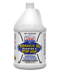 Front view of a 1-gallon bottle labeled Hydraulic Oil Booster and Stop Leak Additive for Leaky Seals, Wet Brakes and Varnish Build Up.