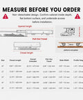 Measurement guide for Undermount Drawer Slides 18 Inch Black With Soft Close Bottom Mount Pull Out Shelf Rails with sizes and diagram
