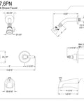 Technical diagram of Magellan Tub and Shower Faucet in Oil Rubbed Bronze With Two Handles, Solid Brass Build, Wall Mount Design