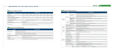 Specifications for X3E Series Servo Drives featuring details for robust performance and control in automated machinery systems.