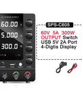 Adjustable DC Power Supply 30V 10A And 5A Lab Grade Variable Voltage Regulator with display and cables visible