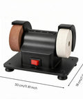 Rock Solid Hella Durable Twin Wheel Benchtop Grinder with copper motor, compact design for sharpening and rust removal.