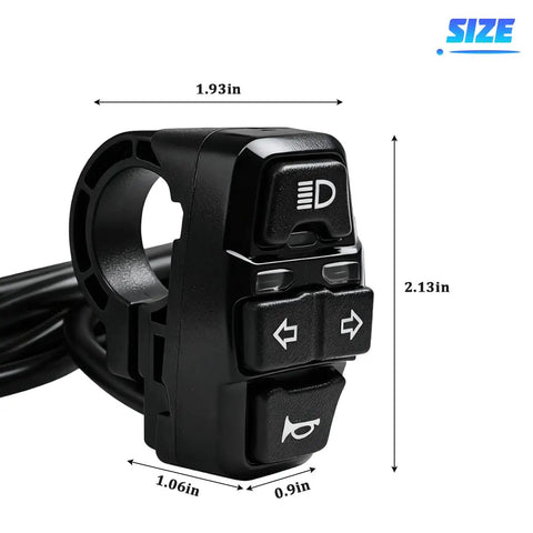 All In One Ride Ready Motorcycle Headlight Switch With Horn And Turn Signals, 3 In 1 E Bike Light On Off Handlebar Button Mount, Universal Wiring For Dirt Bike Scooter Motocross, 1.93 x 2.13 in