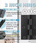 Six Piece 3 Inch High End Stainless Steel Mini Hinges With 36 Screws In Black Finish For Small Cabinets Boxes And Jewelry Cases Heavy Duty Door Hardware Set With Premium Grade Construction For Long Lasting Durability And Rust Resistance image showing hinge details and features