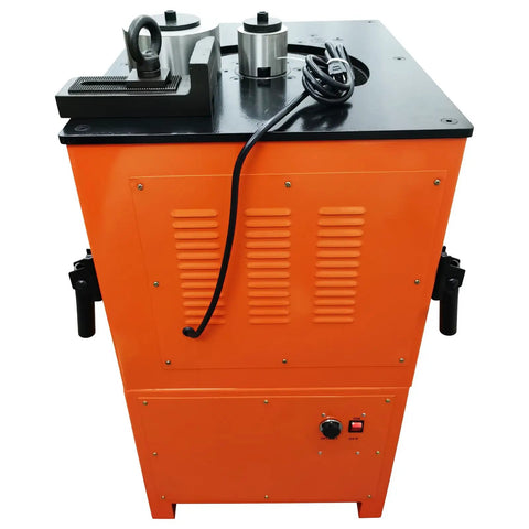 Heavy Duty Electric Rebar Bender And Automatic Steel Bar Cutter Machine Boasts A Tough Iron Build 110 Volt 3 Kilowatt motor rear view.