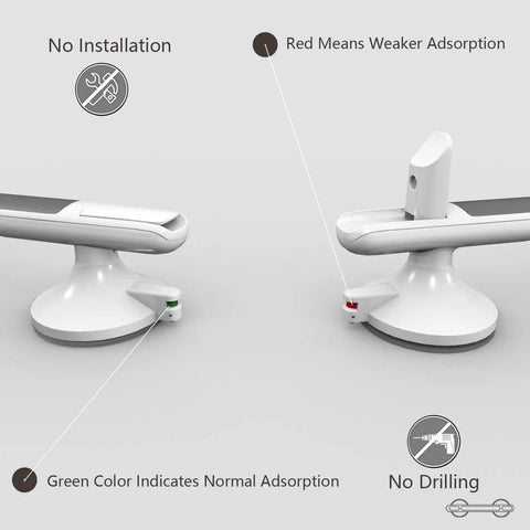 12 Inch Shower Handles For Elderly Suction Grab Bars No Drill Waterproof with red and green indicators showing adsorption strength
