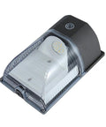 Two Pack 26W LED Wall Pack Light Outdoor Dusk To Dawn Photocell Auto On Off 3000 Lumens Exterior Street And Area Lighting For Garage Garden And Yard Clear Lens, showing clear lens and bronze housing close-up.