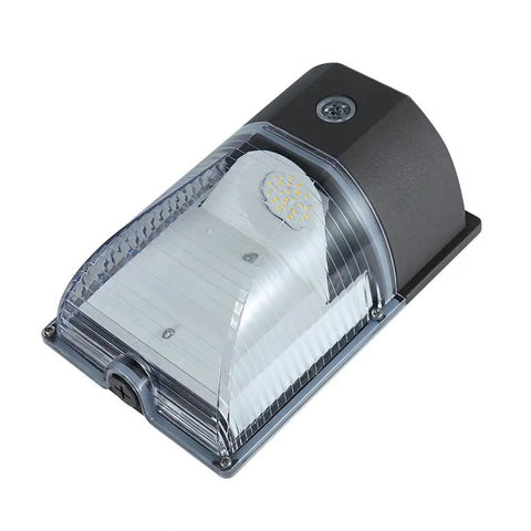 Two Pack 26W LED Wall Pack Light Outdoor Dusk To Dawn Photocell Auto On Off 3000 Lumens Exterior Street And Area Lighting For Garage Garden And Yard Clear Lens, showing clear lens and bronze housing close-up.