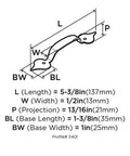 Colonial Black Cabinet Pull 3-3/8 Inch Center to Center Everyday Heritage Drawer Pull dimensions and diagram.