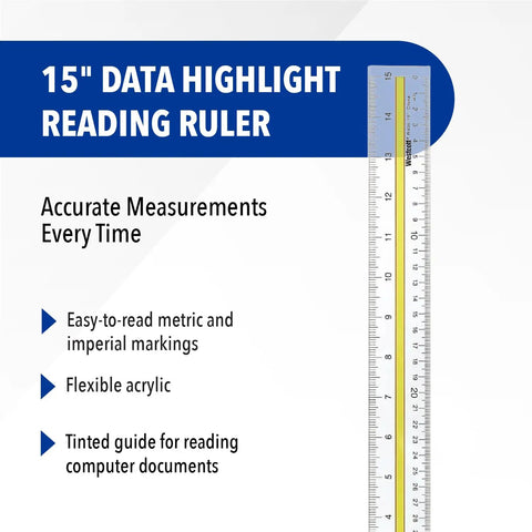 Clean 15 Inch Clear Acrylic Reading Ruler With Tinted Guide For Studying And Drafting Dual Scale Imperial Metric Focus Tool That Straight Up Fixes Eye Strain showing flexible acrylic with metric and imperial markings.