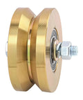 Built Like A Tank 4 Inch Sliding Gate Rollers Wheels 2 Pack, close-up view of double sealed bearing v groove track wheel.