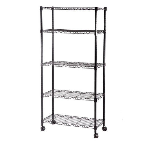 Heavy Lifting Five Tier Steel Wire Shelving Rack With Slick Rolling Wheels No Sweat Tool Free Assembly Thirty By Fourteen By Sixty Inches Garage Storage