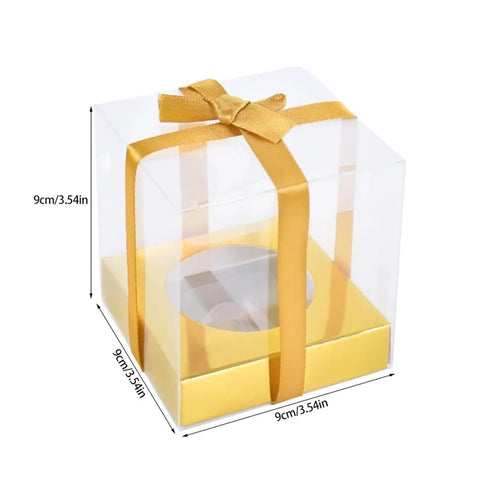 Golden Cake Gift Boxes 30 Pack With Clear Viewing Windows Premium Dessert Packaging, gold ribbon, 9cm size visible