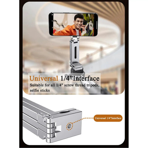 Aluminum Magnetic Phone Tripod For iPhone 12 Through 16 Pro Max Series with 1/4 inch screw mount shown holding smartphone