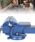 Heavy Duty 8 Inch Cast Iron Table Vice Vise With Forged Jaw Anvil Base, showcasing strong jaws and sturdy blue finish.