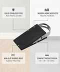 Stainless Steel Door Stopper With Non-Slip Rubber Wedge, Compact 3.94 x 1.89 x 1.30 Inch Size on hardwood and tile floor