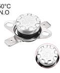 Snap Disc Thermostat Switch KSD301 50 Degree Celsius 10A NO 6.3mm Pins Bakelite Housing with label close-up view