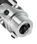 Close-up of a Three Quarter Inch To Three Quarter Inch U Joint Steering Shaft Coupler Powder Coated Chrome Finish, 125Mm Long.
