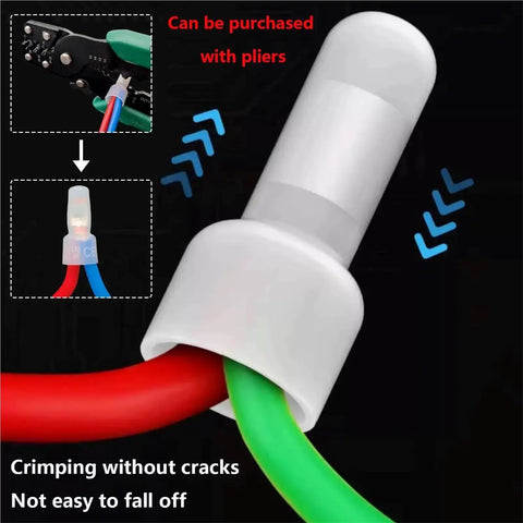 Dope 580Pcs Closed End Crimp Connector Kit Nylon Wire Caps For 22-16/16-14/12-10 AWG Cables With Translucent Shield And Tin Plated Copper Ferrule For Top Tier Electrical Work And Safety, white closed-end wire cap crimped on red and green cables