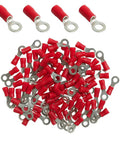 Insulated Ring Terminals For Electrical Crimp Connectors, Red 100 Pack, Fits 22 To 16 AWG Wire, Stud Size 6 To 8, Easy Crimp, PVC Insulation