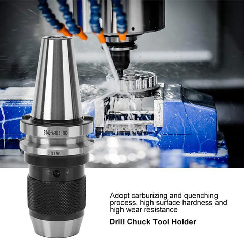 Built To Last Beefy BT40 APU13 100 Drill Chuck Tool Holder for CNC Milling Machines in operation with carbide and quenched steel core.