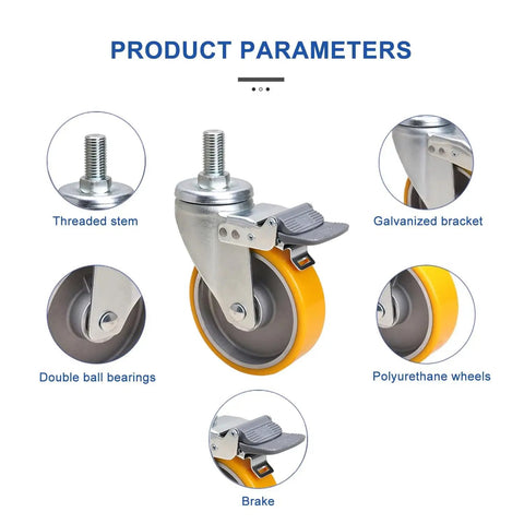 Product parameters of Heavy Duty Caster Wheels With MX Threaded Stem For Workbench Furniture And Cart Use Swivel Locking Casters