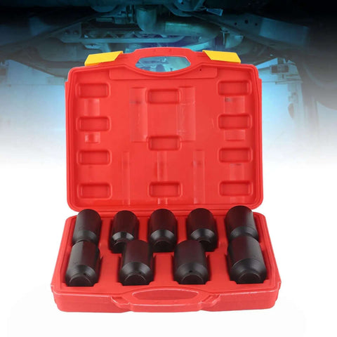 Heavy Duty 9-Piece Impact Rated Hex Socket Set For 1/2 Inch Drive Axle Hub Nuts Made From Hardened Chrome Steel Perfect For Pro Mechanic Tool Kits, red case open with sockets