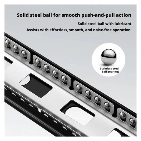 Premium Stainless Steel Bottom Mount Drawer Slides Featuring Hella Smooth Gliding Action And Badass Concealed Frame For Heavy Duty Organizing That Flows Like Butter close-up of stainless steel ball bearings for smooth glide.