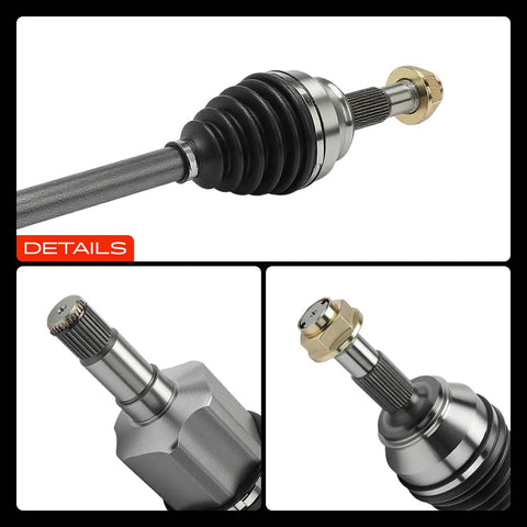 Front Left CV Axle Shaft Assembly for Ram ProMaster 1500 2500 3500 3.6L V6 Driver Side Replacement Beefed-Up Updated Design Fits 2016 2017 2018 2019 2020 2021 Models close-up of axle boot and splined end