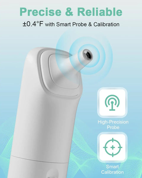 Touchless Ear and Forehead Infrared Thermometer for Kids and Adults With One Button Readout, 1 Second Measurement, Fever Alarm, Color Coded Backlight, Ear or Forehead Mode, 40 Memory Stores, FSA HSA Eligible, close-up probe