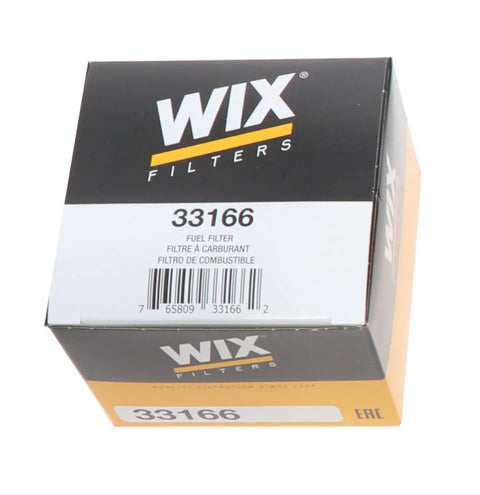 Box of Wix fuel filter model 33166 for CAV systems, 10 micron, premium fuel filter replacement for dirt and rust protection