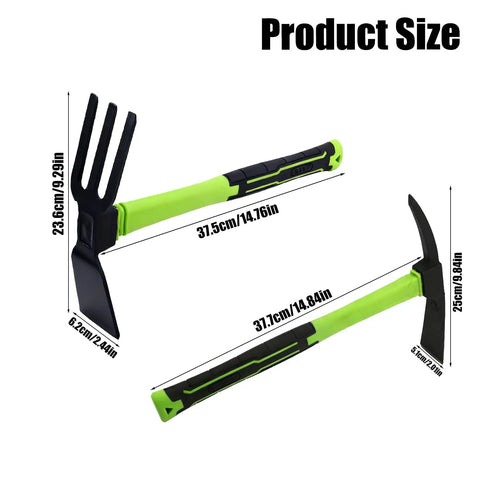 Heavy Duty Garden Hoe And Hand Rake Set With Non Slip Handles Including A Handy Pick Axe For Digging Weeding Cultivating Yard Product Size