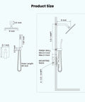 Dimensions of Rainfall Shower System With 8 Inch Square Rain Shower Head And Wall Mounted Handle Complete Matte Black Combo.
