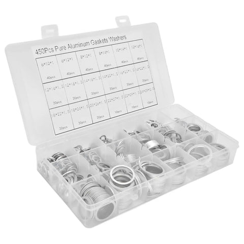 Rustproof Aluminum Washer Kit With Storage Box 450 Pcs Flat Round Washers For DIY Projects Super Handy Furniture Repair Appliances And Outdoor Gear Ultra Durable Gaskets For Quick Easy Home Fixes in labeled case