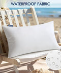 Outdoor Waterproof Pillow Insert 12x20 Inch For Patio And Couch, Rectangular Lumbar Pillow Form on a chair by the beach