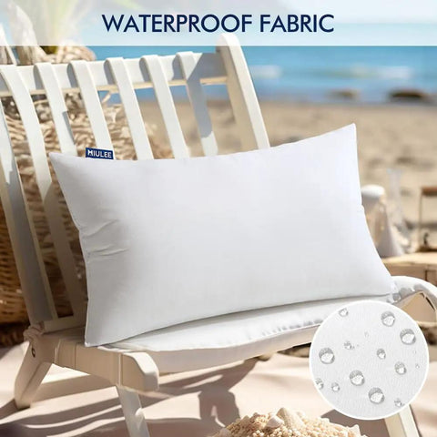 Outdoor Waterproof Pillow Insert 12x20 Inch For Patio And Couch, Rectangular Lumbar Pillow Form on a chair by the beach