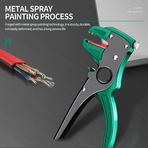 Pro Grade Wire Stripper And Cutter 2 In 1 Automatic Adjustable Electric Stripping Tool in use with red wire bundle