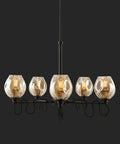 Industrial Six Light Ceiling Pendant With Amber Glass Shade Vintage Iron Chandelier For Bars Cafes Living Rooms, 80x80 cm.